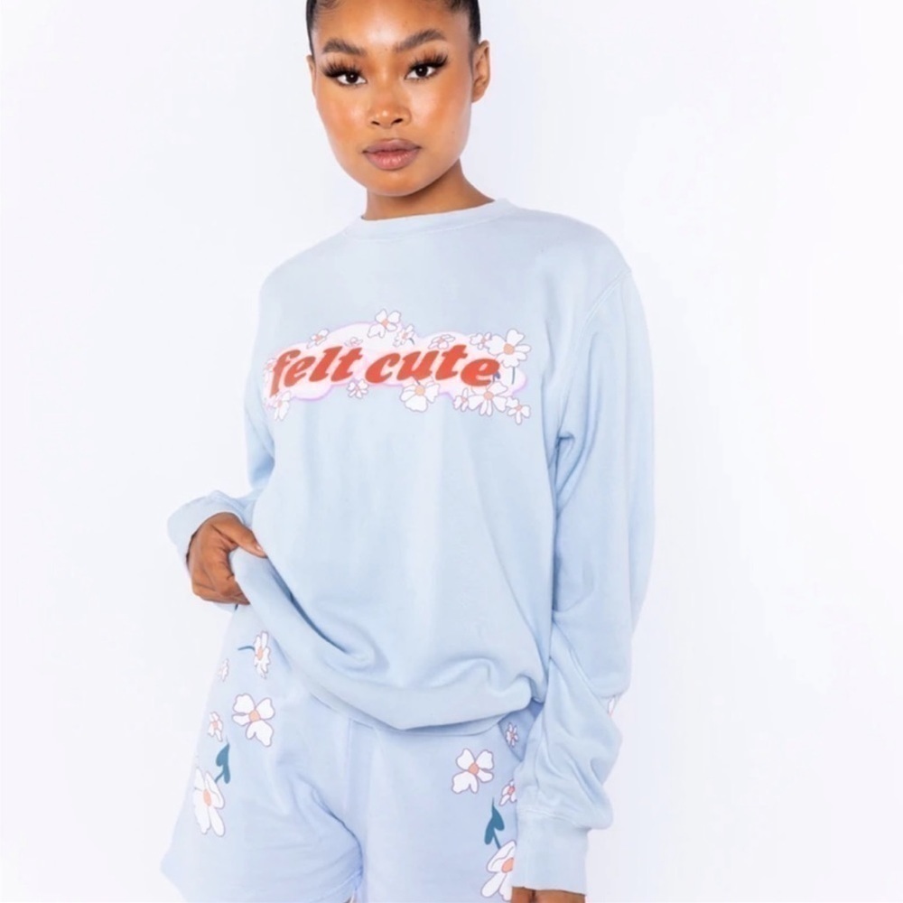 BY SAMII RYAN FELT CUTE CREWNECK BLUE SIZE M